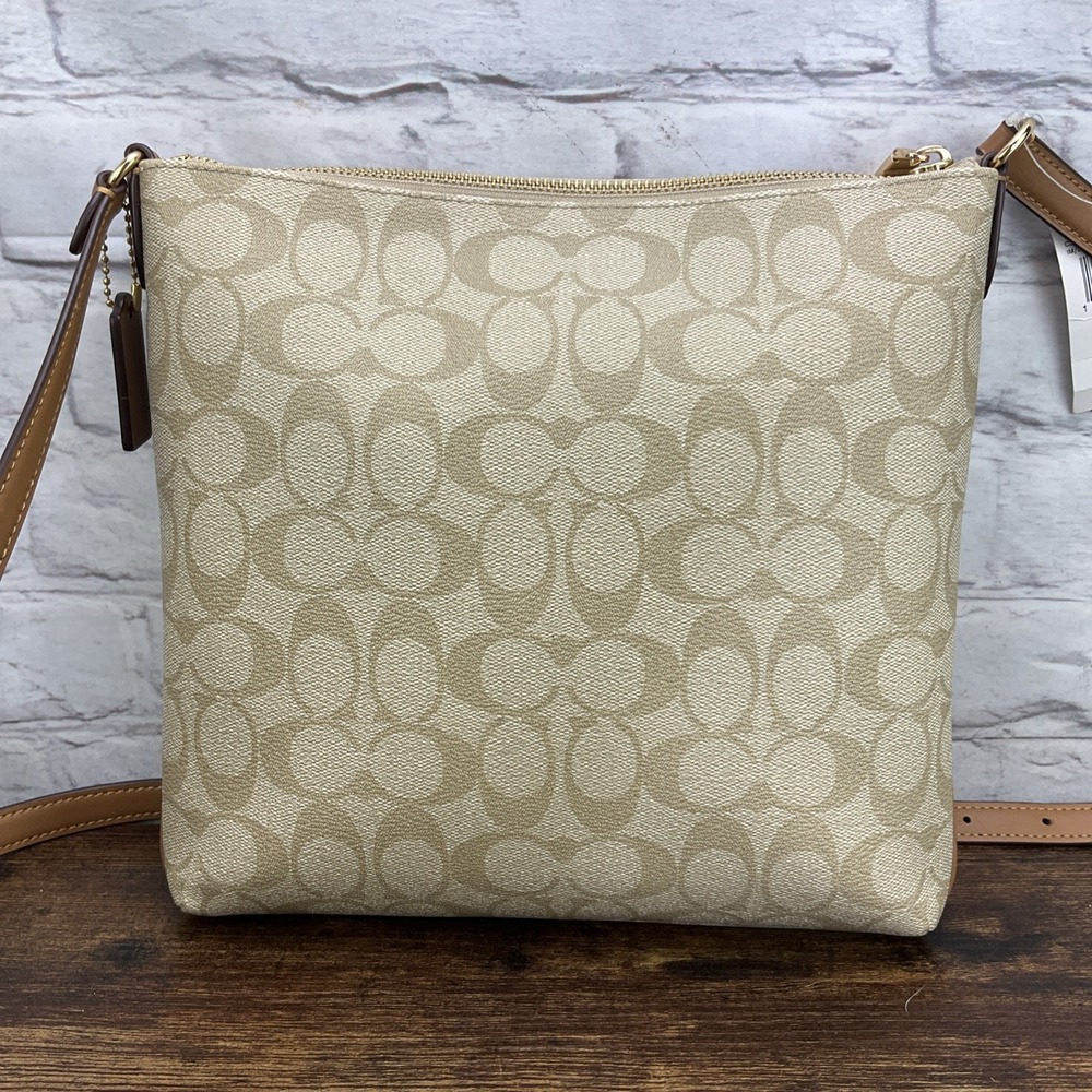 Coach Rowan File Bag In Signature Canvas Light Khaki Light Saddle CS192 Purse - Picture 2 of 9